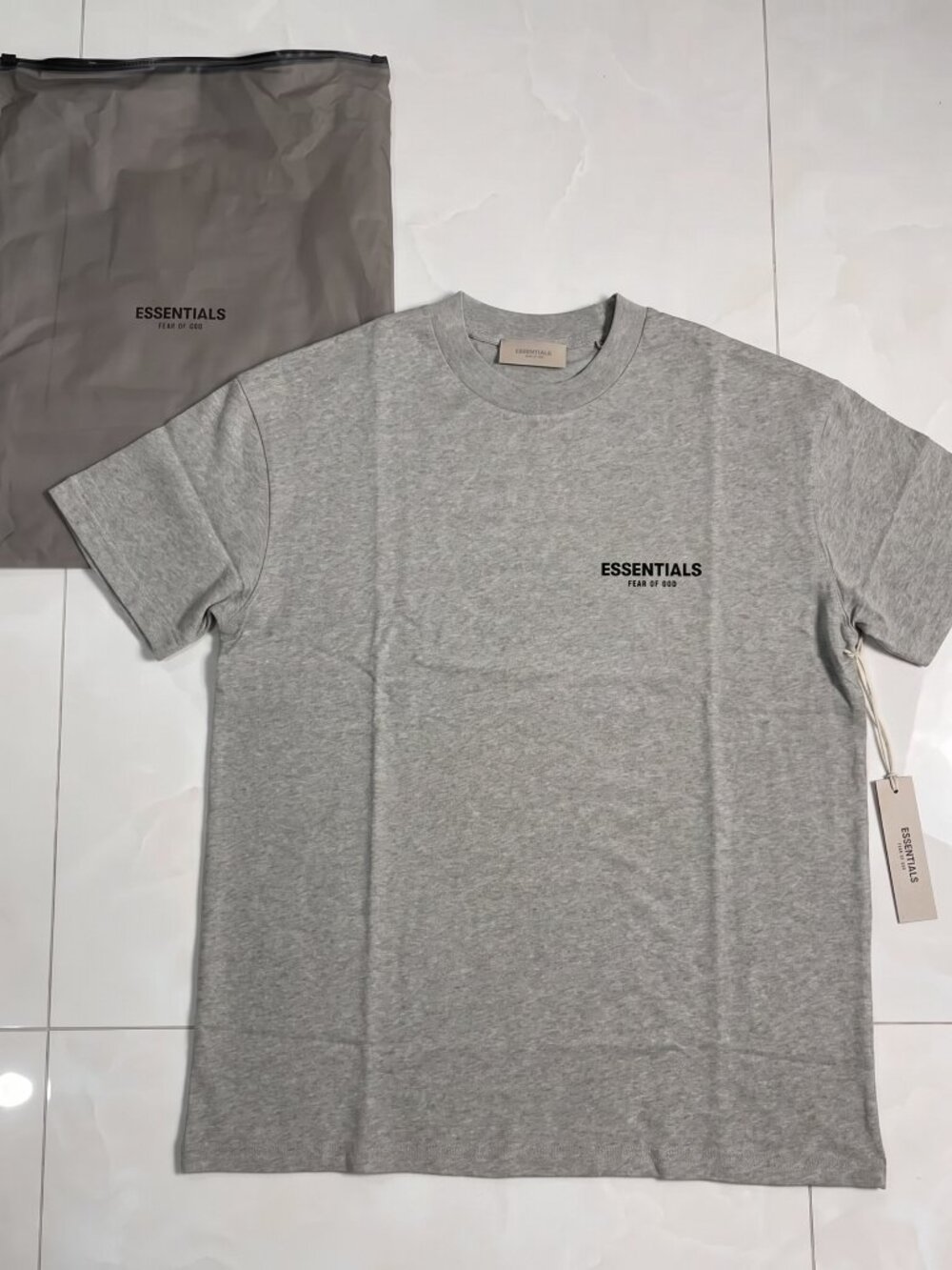 Fear of God Essentials SS22 Dark Oatmeal Tee with Black Logo